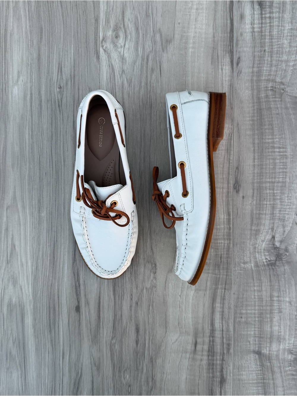 Giani Bernini Lylaa Boat Shoe Loafer in white leather